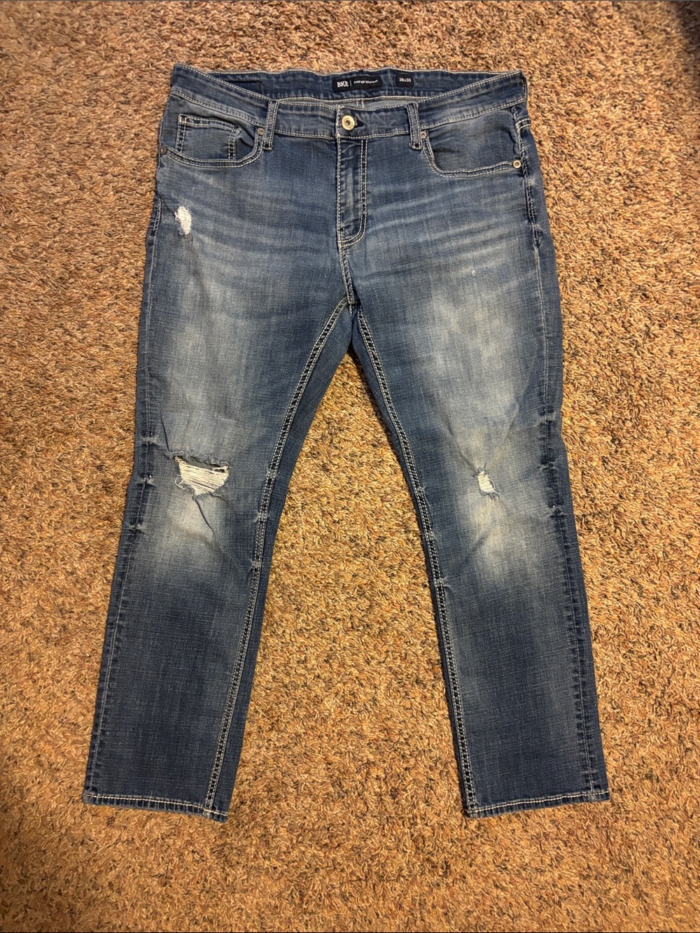 BKE Men's Distressed Blue Carter Straight Jeans